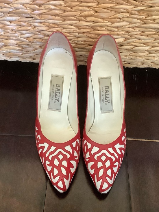 Bally Shoes - Bally Red and White Laser-Cut Pointed Toe Pumps
